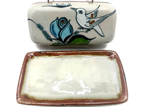 Ken Edwards Stoneware Pottery butter dish with base and lid.