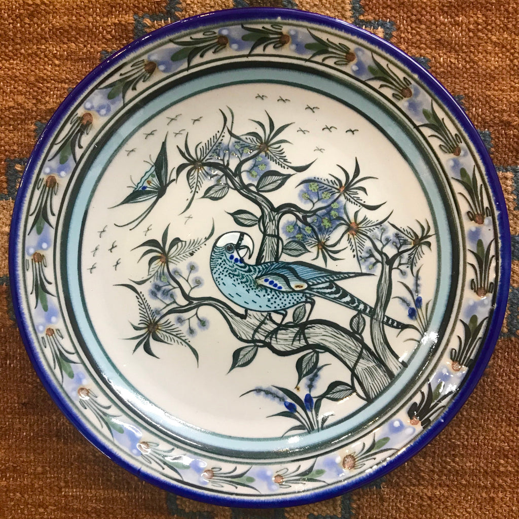 Blue rim plate extra large with parrot