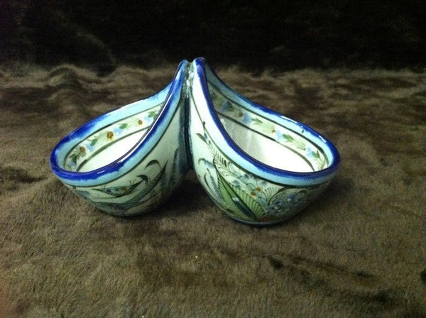 Ken Edwards Pottery Collection Series Double Dish Salsa Bowl with handle (KE.CU40)