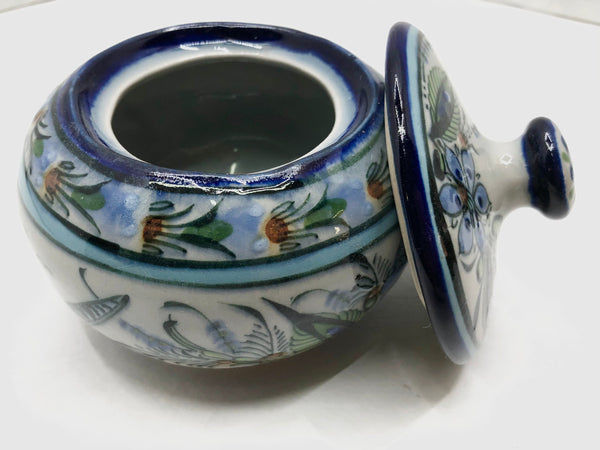 collection series blue rim sugar bowl with lid