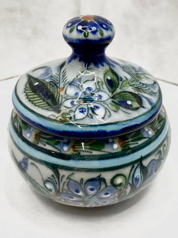 Blue rim two piece sugar bowl