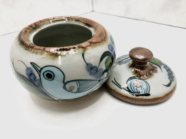 brown rim sugar bowl with lid