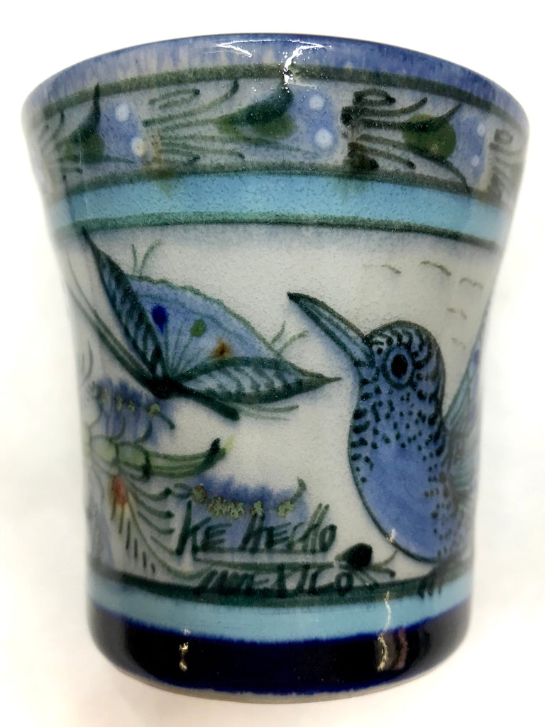 small drinking stoneware cup eiht birds and butterfly