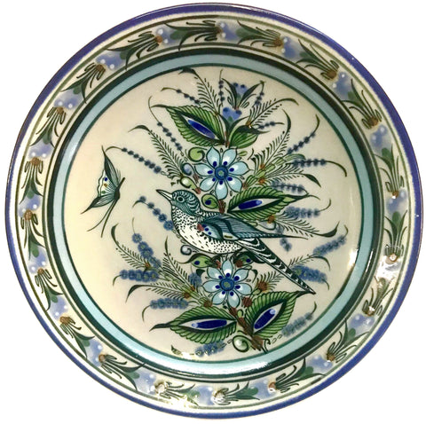 Ken Edwards Collection Series buffet plate in blue rim with bird and butterfly and flowers.