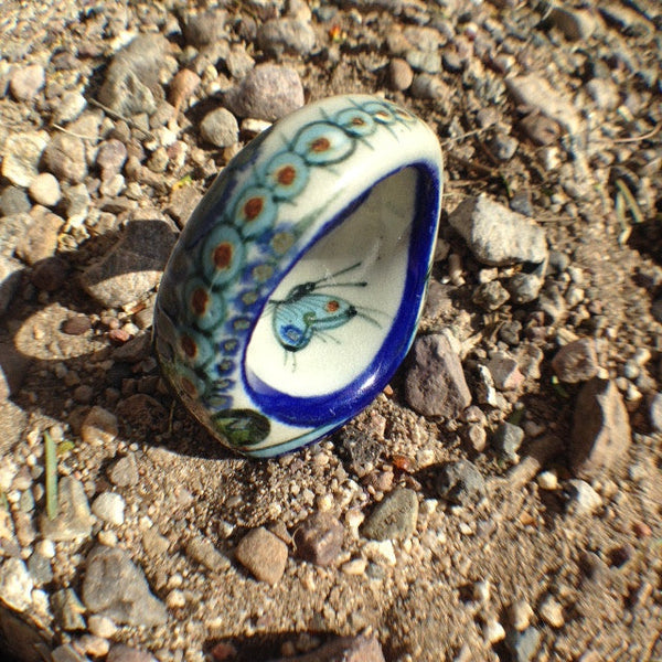 Hand painted napkin ring with butterfly and flowers