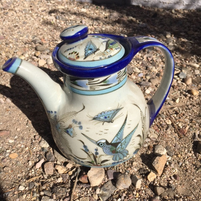 blue rim tea pot